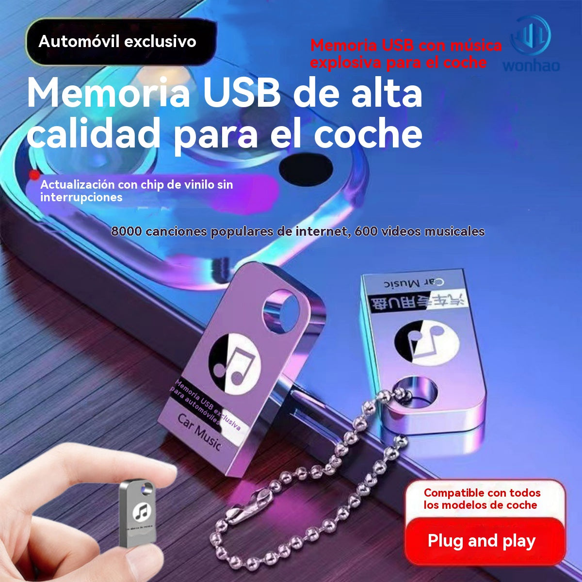 【Unidad flash USB de música】contiene 8000 canciones, 600 MV y efectos de sonido 6D