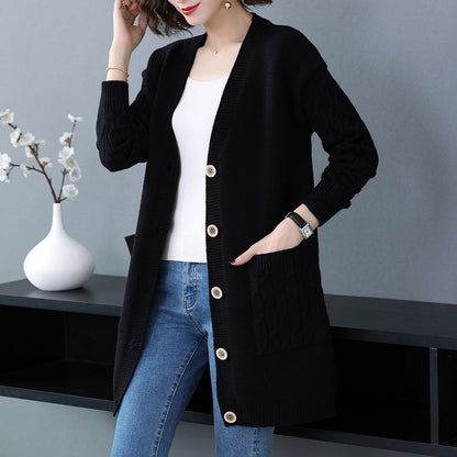 ✨🎀【S–4XL】Nuevo cárdigan de punto para mujer (tallas grandes) – Corte holgado, grueso y cómodo