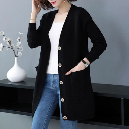 ✨🎀【S–4XL】Nuevo cárdigan de punto para mujer (tallas grandes) – Corte holgado, grueso y cómodo