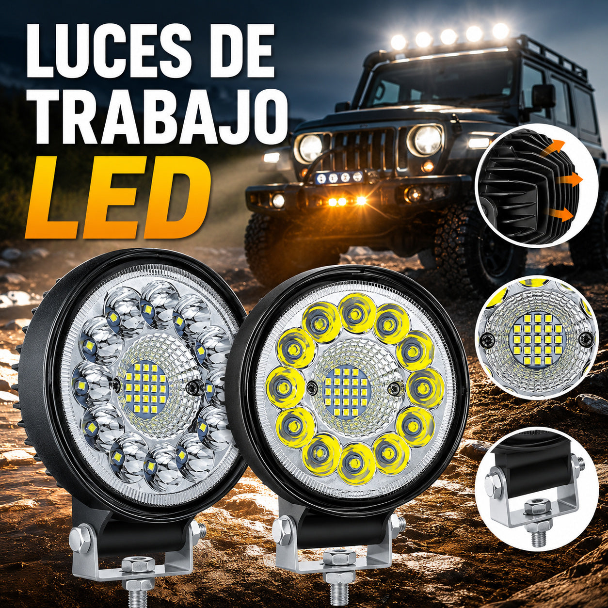 Faros LED redondos de 99 W para coches modificados, faros auxiliares para vehículos todoterreno