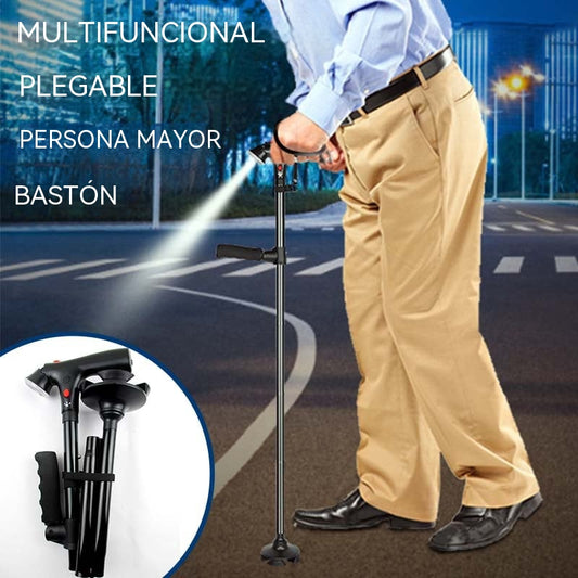 🧓👍Bastón telescópico plegable para exteriores, diseñado para personas mayores, con función de iluminación y alarma.