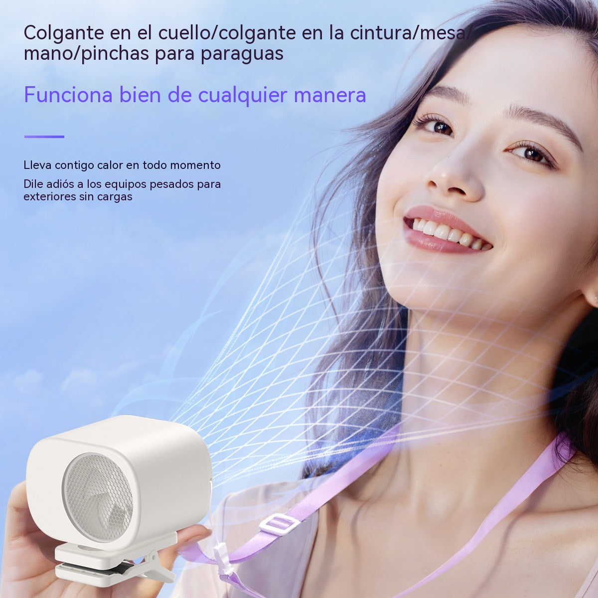🌀 Ventilador manos libres con pantalla LED, clip integrado y 199 niveles de ajuste