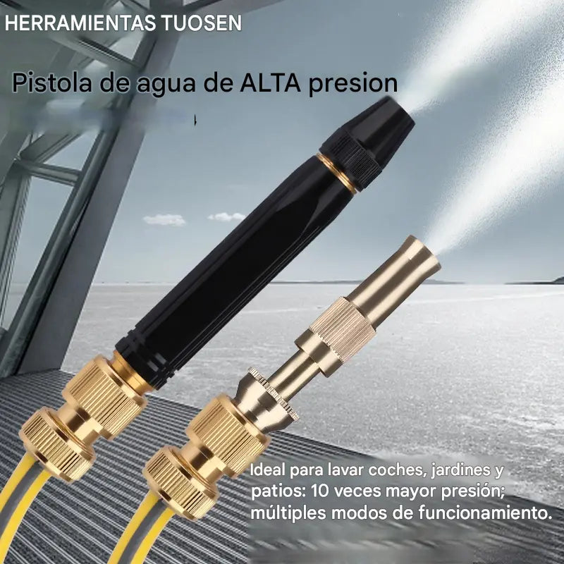 【2 piezas 】Pistola de agua metálica multifuncional de alta presión, con diseño de refuerzo, cuerpo metálico duradero y múltiples modos de pulverización para exteriores.