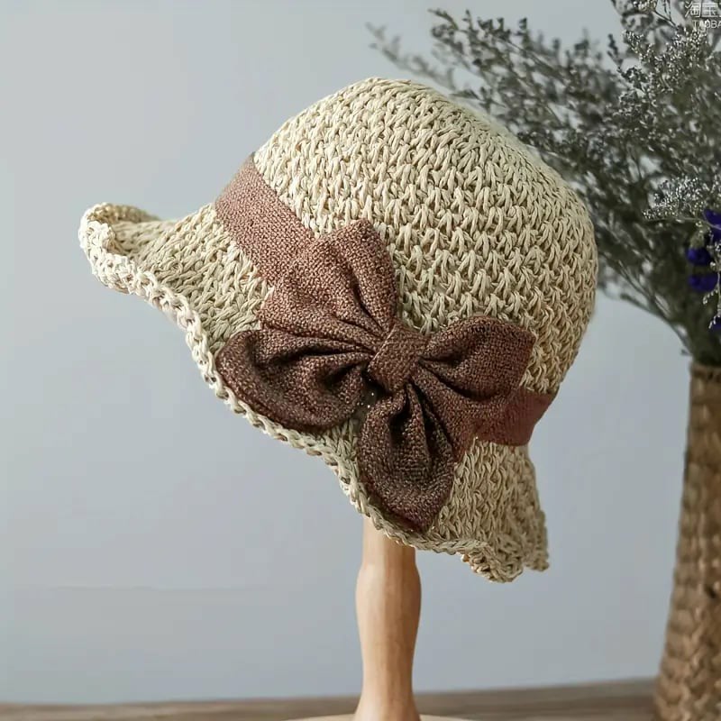 👒🎀Sombrero de paja con lazo retro – Plegable y transpirable para el verano