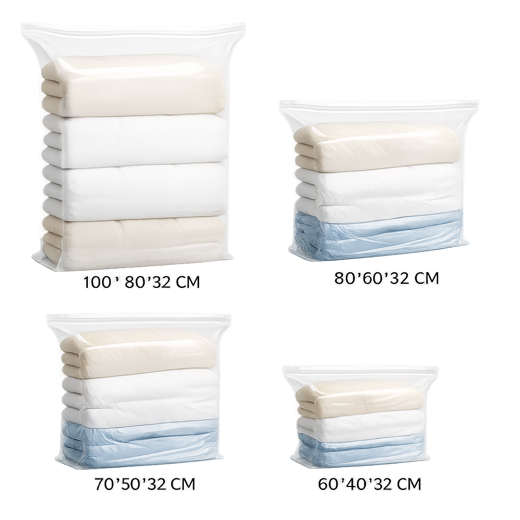 🧳✈️ 【Pack de 5】Bolsas de Compresión al Vacío para Viaje – Ahorra hasta un 80% de Espacio sin Bomba