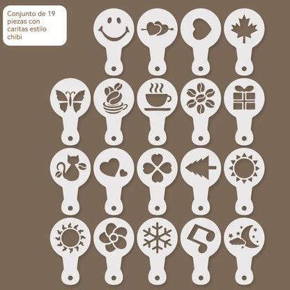 💖Un juego de 19 piezas por solo 23 euros☕✨19 elegantes moldes para hornear pasteles de café con arte latte