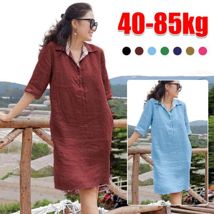🔥【S-5XL】 2026 nuevo vestido suelto de longitud media con cuello en V de talla grande para mujer de verano