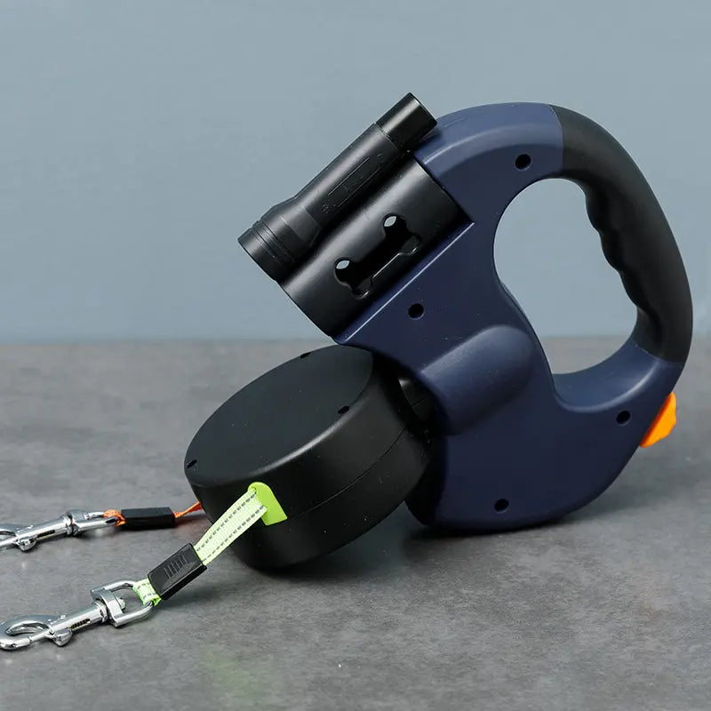 Correa para perros 2 en 1, una correa para pasear a dos perros, retráctil automáticamente, con luz incorporada y bolsa de almacenamiento.