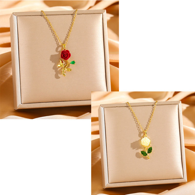 🔥Compra 1 y llévate 1 gratis🔥🌹💎 Collar con colgante de rosa para mujer