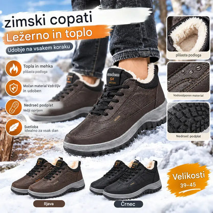 【39–45】Moške vodoodporne zimske superge za prosti čas iz pravega usnja, z mehko žametno podlogo in novim dizajnom