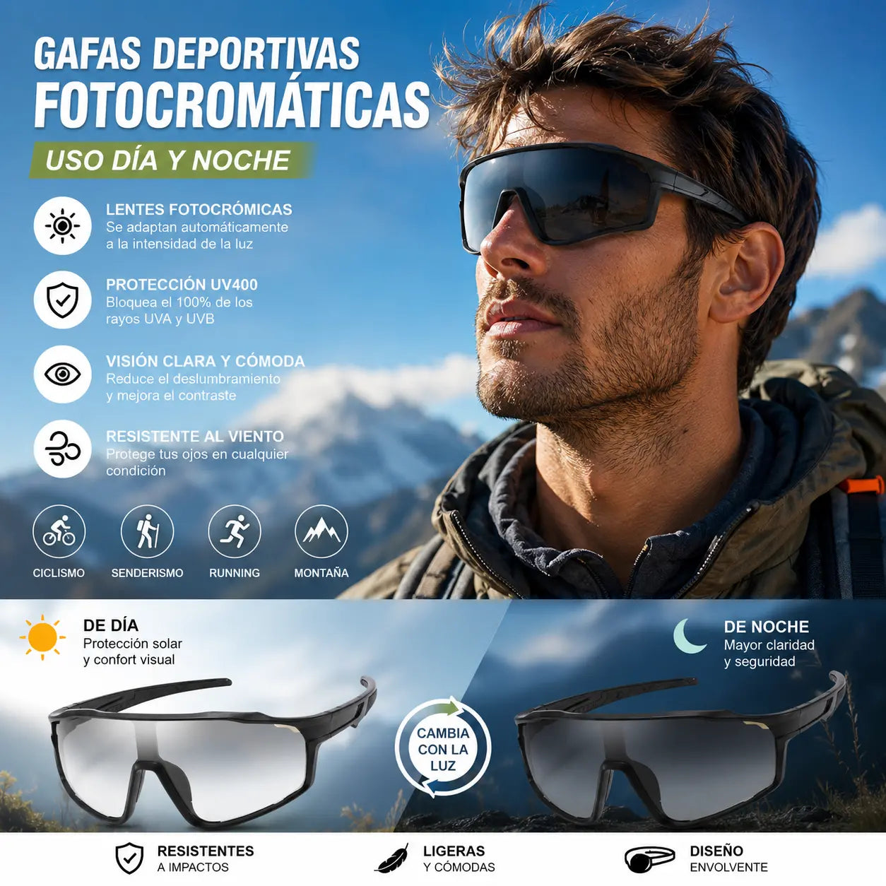 🏃‍♂️ ¡Último día de oferta especial! 🚴‍♀️ Gafas deportivas fotosensibles para hombres y mujeres.