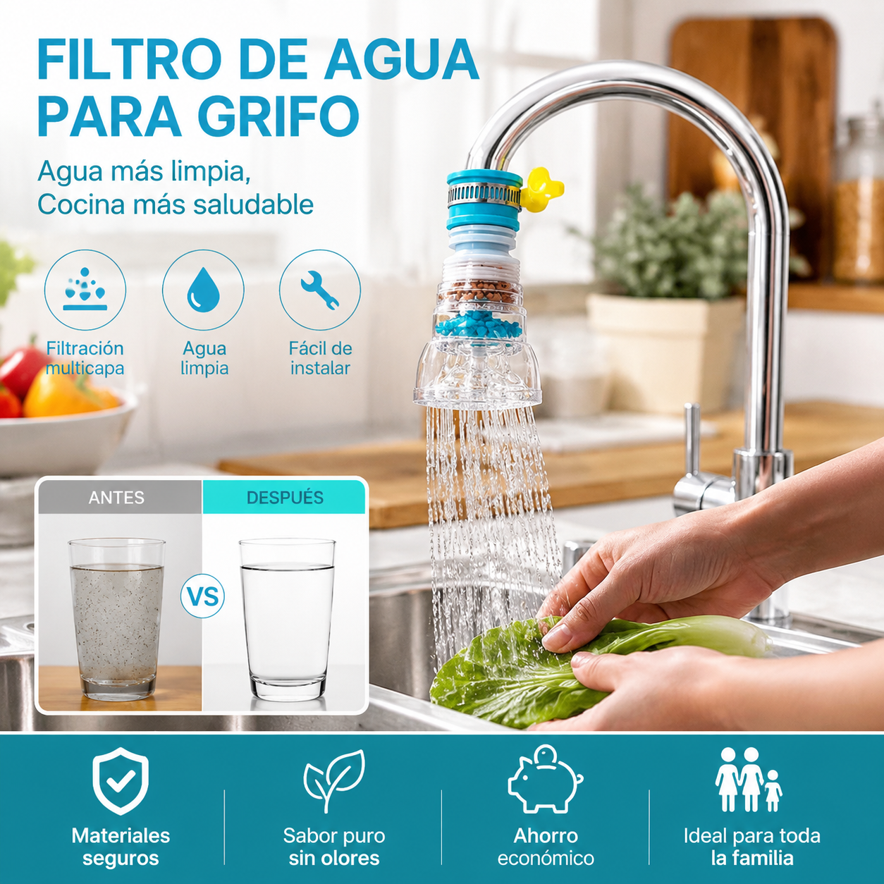 (5 por 23 €, desde 4 € cada una)🔥 Superventas — Potenciador y unidad de filtración para grifo