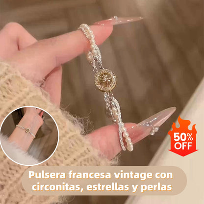 🌟🌟Pulsera francesa vintage con circonitas, estrellas y perlas