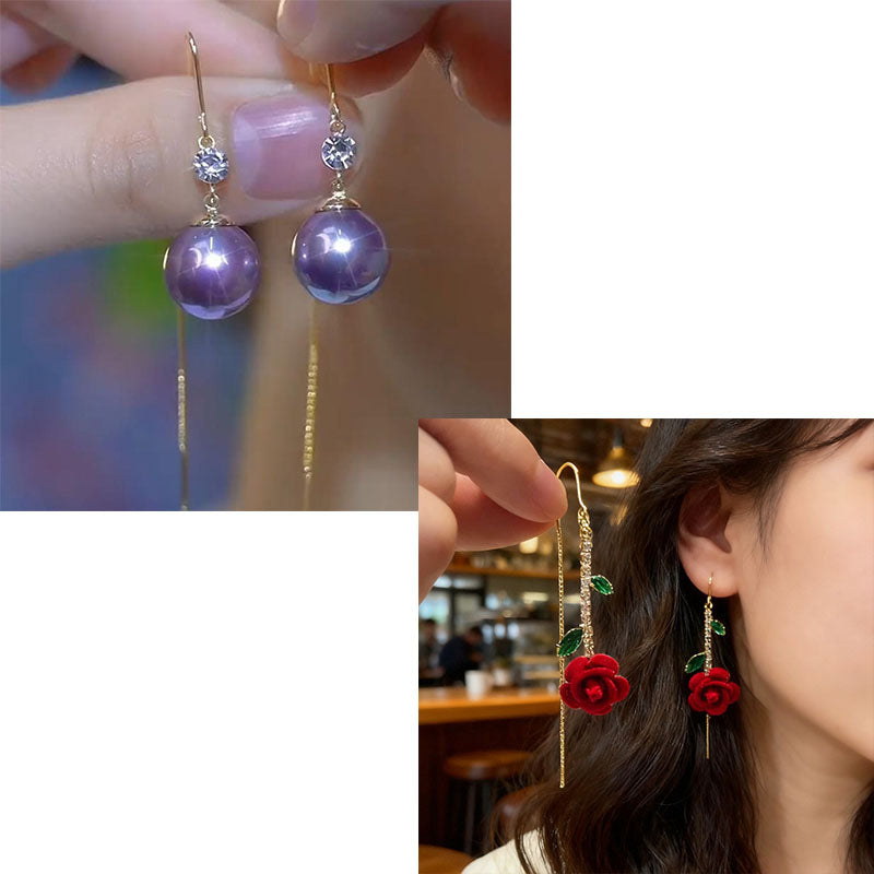 🔥Compra 1 y llévate 1 gratis🔥💞Pendientes de rosa roja con tallo de cristal