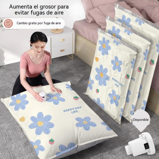 🧳【Juego de 4 piezas】💨 Bolsas de almacenamiento al vacío compresibles de gran capacidad: diseño a prueba de fugas, ideal para ahorrar espacio en tu maleta y en casa ✈️