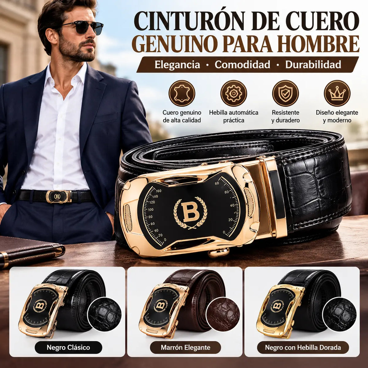 🔥【50%OFF】Nuevo cinturón de cuero genuino para hombre con hebilla automática