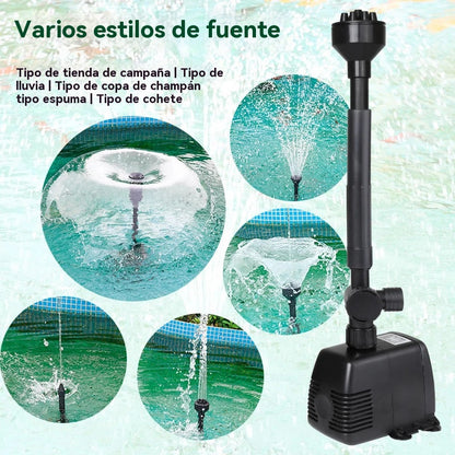 ⛲🌈Bomba de fuente con iluminación LED de colores, bomba de fuente EQB-600P de 8 W (adecuada para profundidades de agua inferiores a 30 cm)