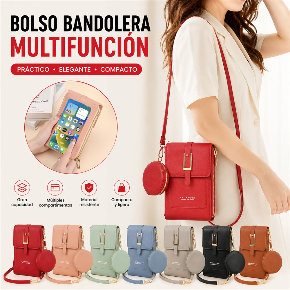 【Juego de 2 piezas】Nuevo bolso bandolera para móvil de mujer: compatible con pantallas táctiles, gran capacidad con múltiples ranuras para tarjetas e incluye un monedero redondo.