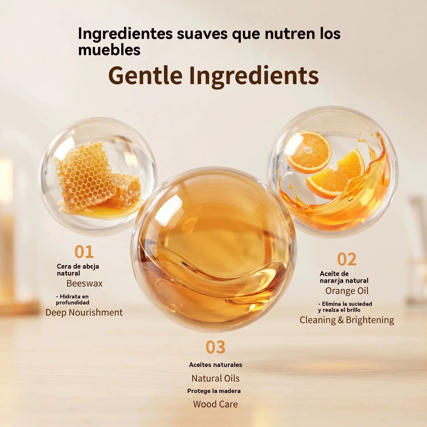 Crema de cera de abeja natural de alta eficacia para pulir y limpiar madera.