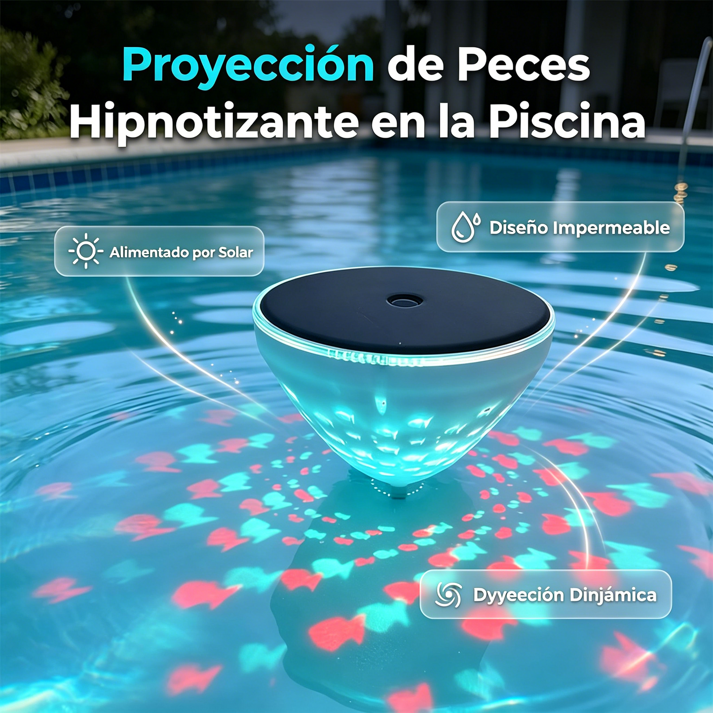 Lámpara solar flotante para piscina con proyección de peces