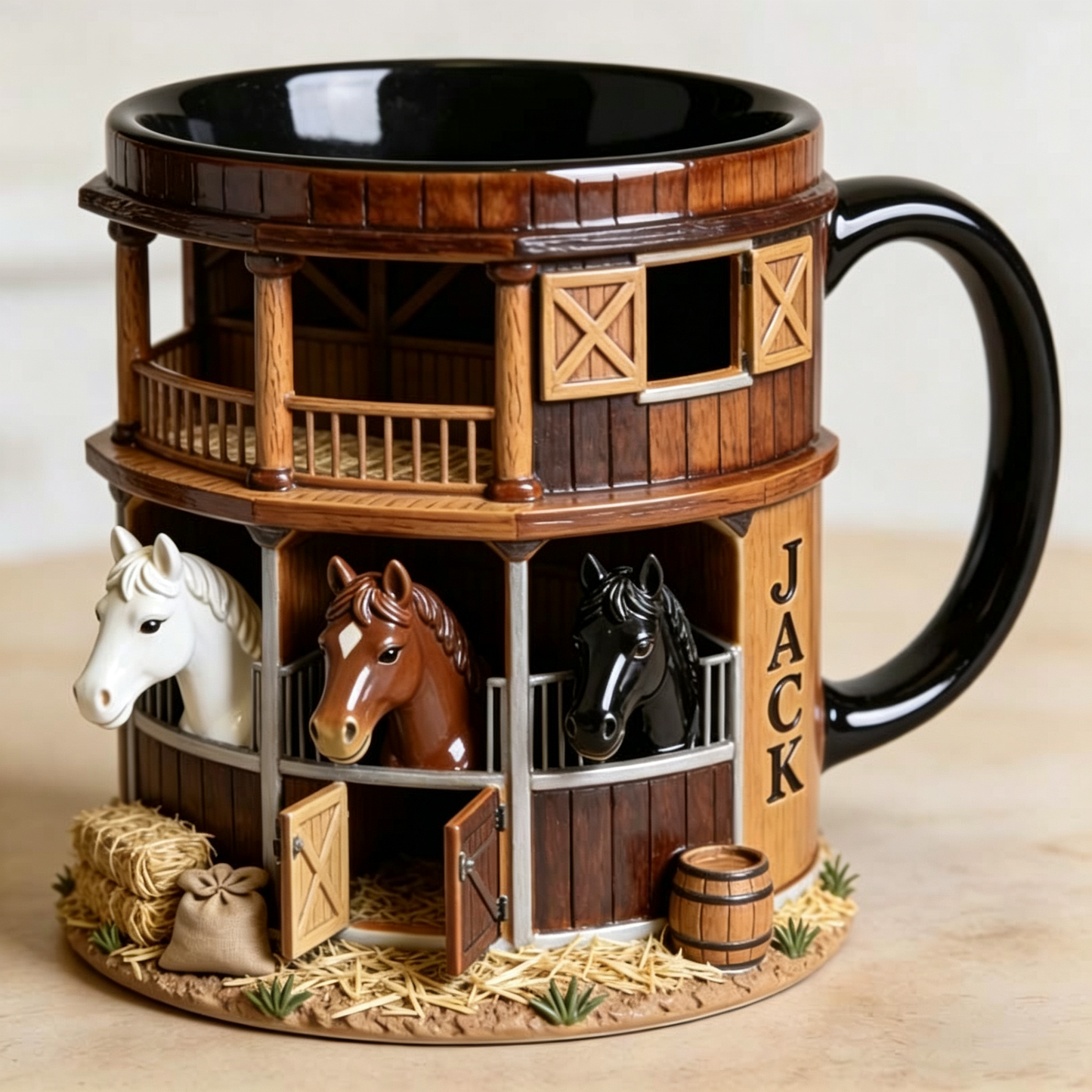 ☕Taza de café 3D con temática de granja y establo, taza de acero inoxidable con relieve tridimensional, regalo ideal para amantes de los caballos.