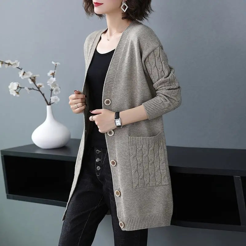 ✨🎀【S–4XL】Nuevo cárdigan de punto para mujer (tallas grandes) – Corte holgado, grueso y cómodo