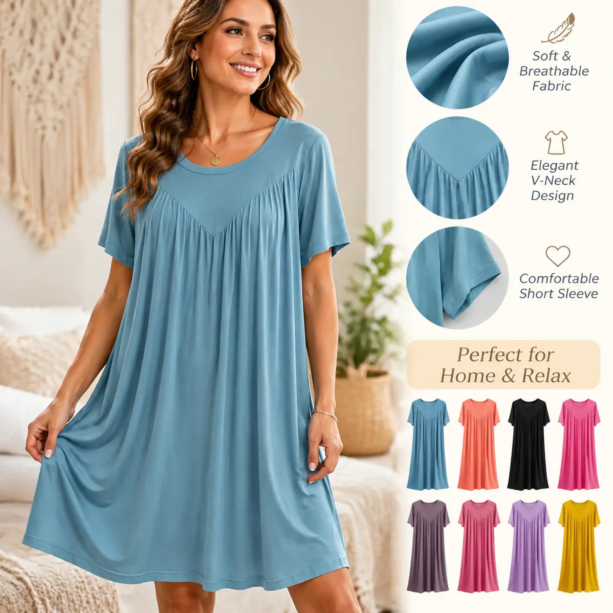 🔥💖【S-4XL】【40-180 kg】Vestido de pijama de manga corta, suave y cómodo.
