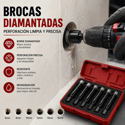【 6 piezas】Juego de seis brocas huecas de diamante | Perforación limpia y precisa, sin grietas | Alta resistencia al desgaste【6+8+10+12+14+16mm】