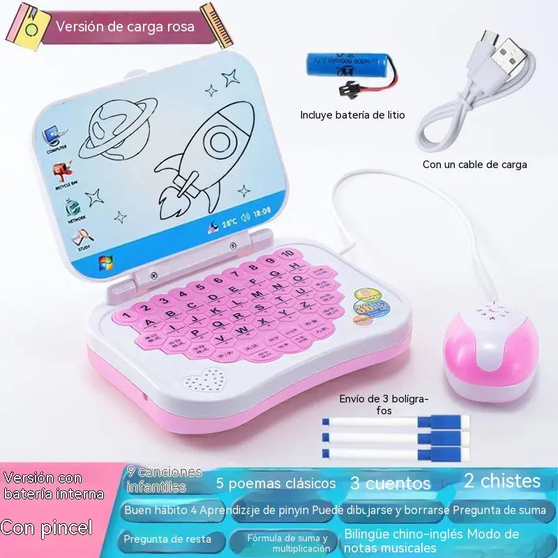 Máquina de aprendizaje educativo para niños con tablero de dibujo, cuaderno y herramientas de dibujo.