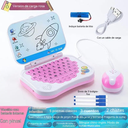 Máquina de aprendizaje educativo para niños con tablero de dibujo, cuaderno y herramientas de dibujo.