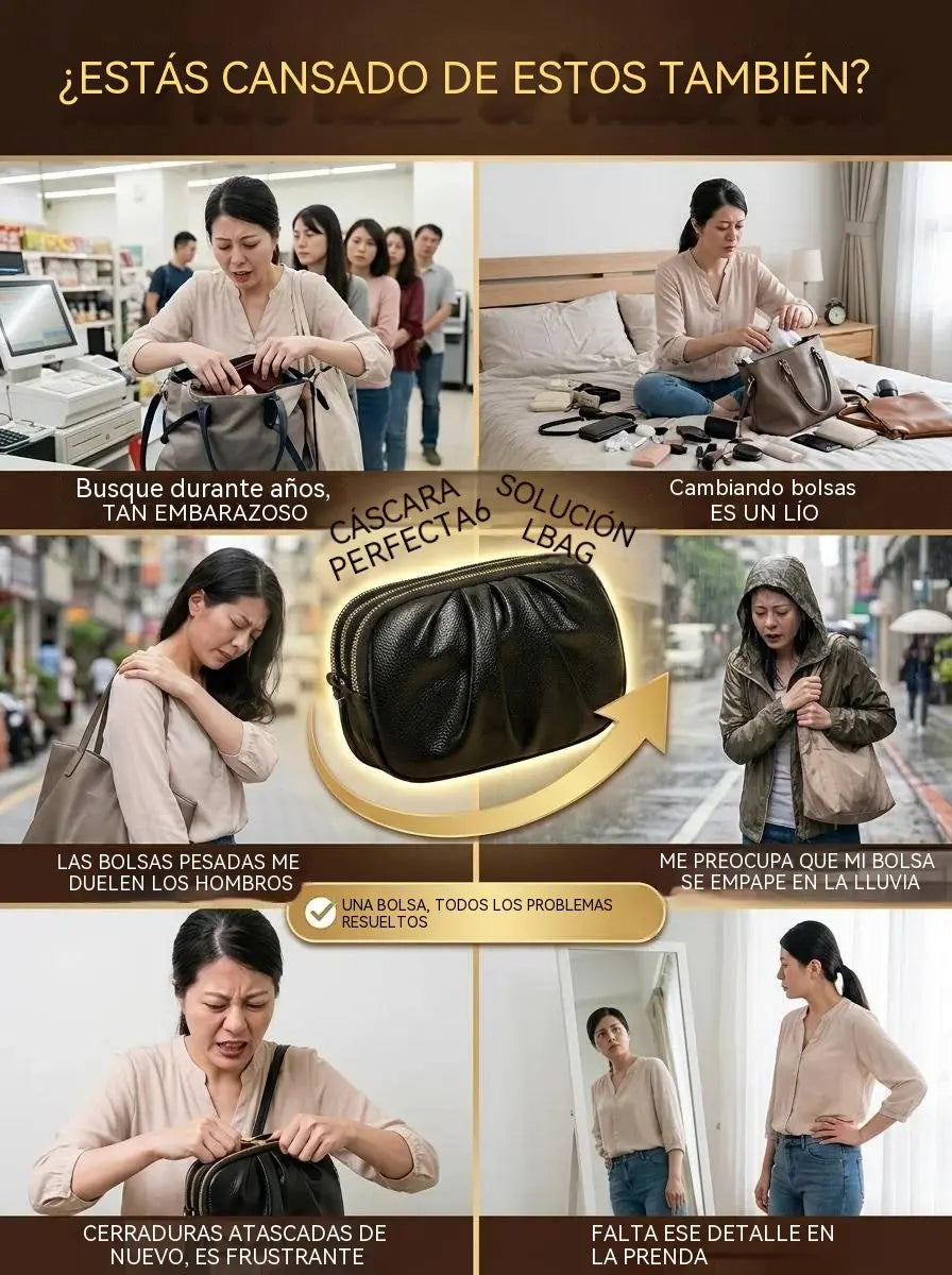 ✨🎀Bolso bandolera de piel con varios compartimentos y forma de concha