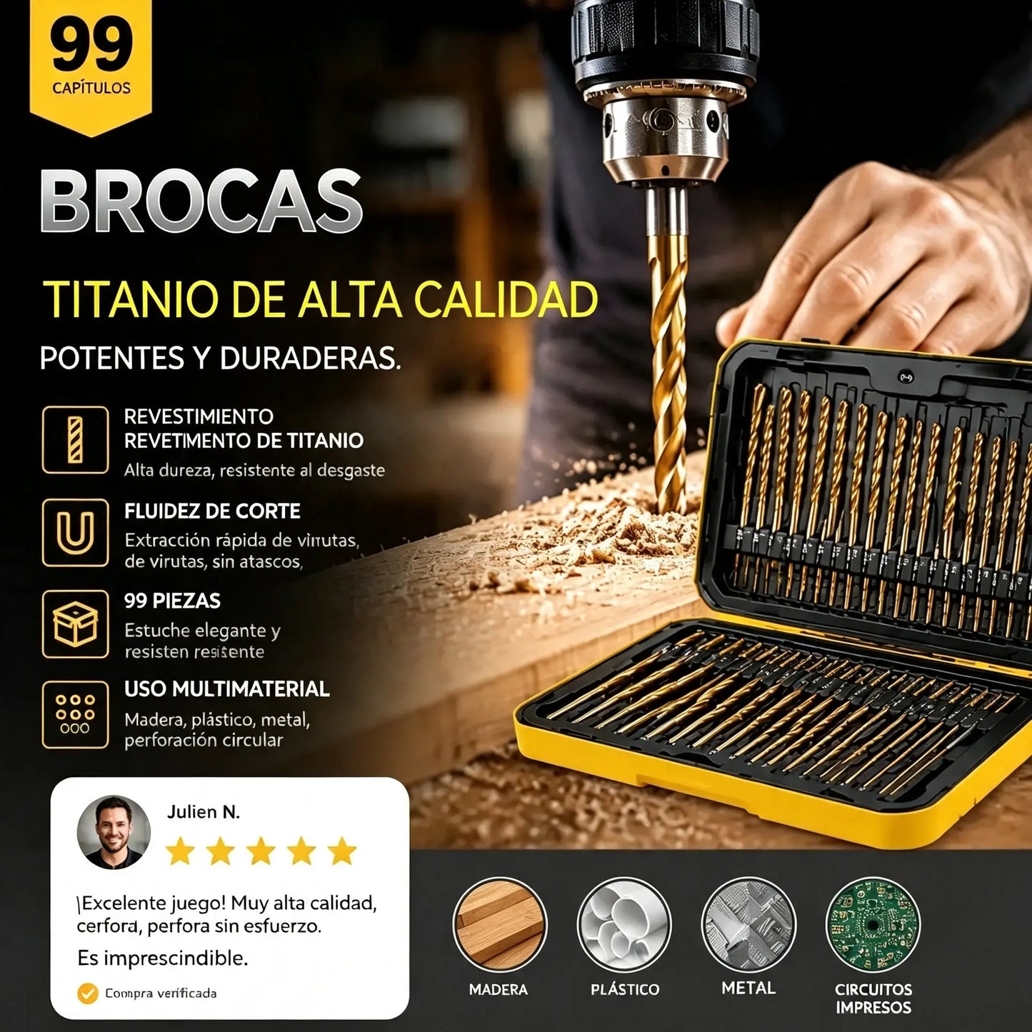 🏭⚒️ Broca con revestimiento de titanio, perforación duradera en madera, metal y plástico, ideal para proyectos de bricolaje profesionales ✨