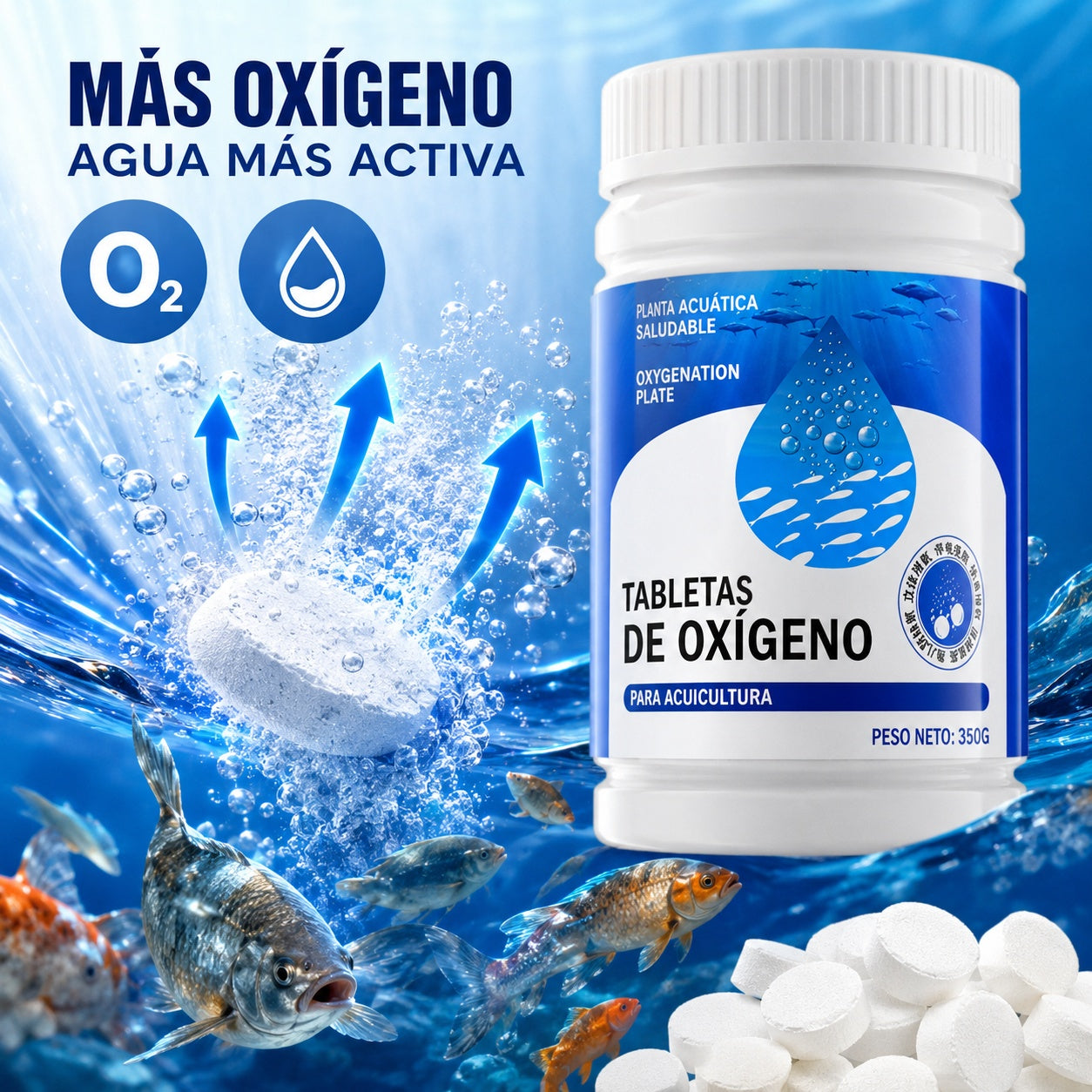 【 350 comprimidos】Tabletas de Oxígeno de Alta Eficiencia, Generación Rápida de Oxígeno para Acuarios, Estanques y Peces Ornamentales