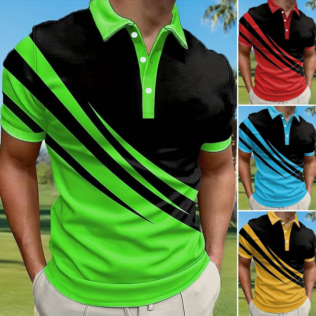 🔥【50%OFF】👔【S-6XL】Nueva camisa polo de verano para hombre con estampado 3D a rayas