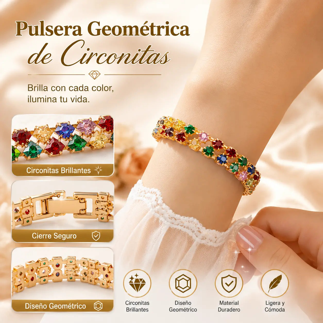 ✨Pulsera de circonitas geométricas coloridas de estilo bohemio
