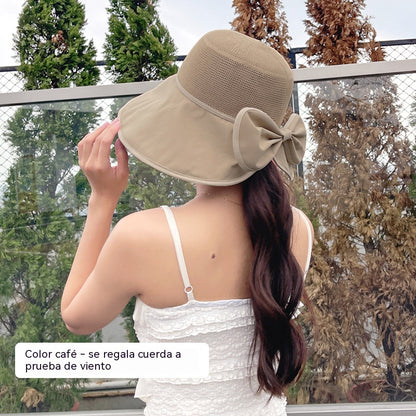 🎀【Compra 1 y llévate 1 gratis】【2 pieza】👒 | Sombrero de sol de ala ancha Gorro retro con lazo: plegable y transpirable, un básico para el verano.