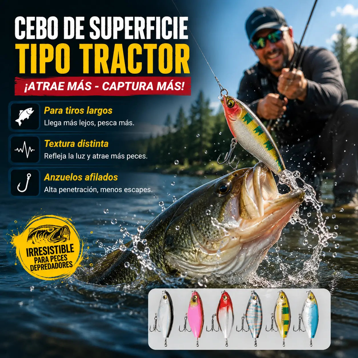 🐟🎣【6 piezas】Cebo de hélice de tractor biónico Minnow