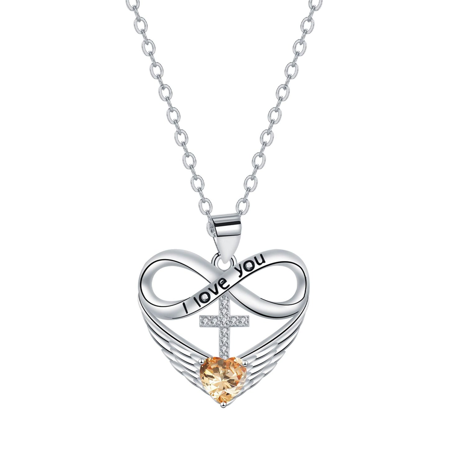 ✨Collar con colgante de cruz, corazón infinito y ala