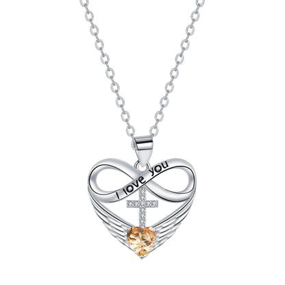 ✨Collar con colgante de cruz, corazón infinito y ala