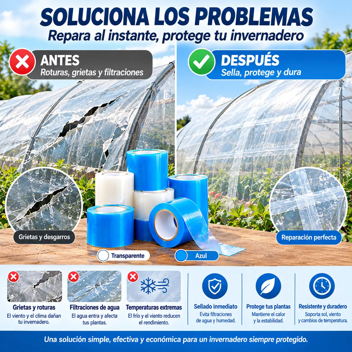 👍🌳Ideal para reparar toldos 🥬Cinta de reparación para invernaderos