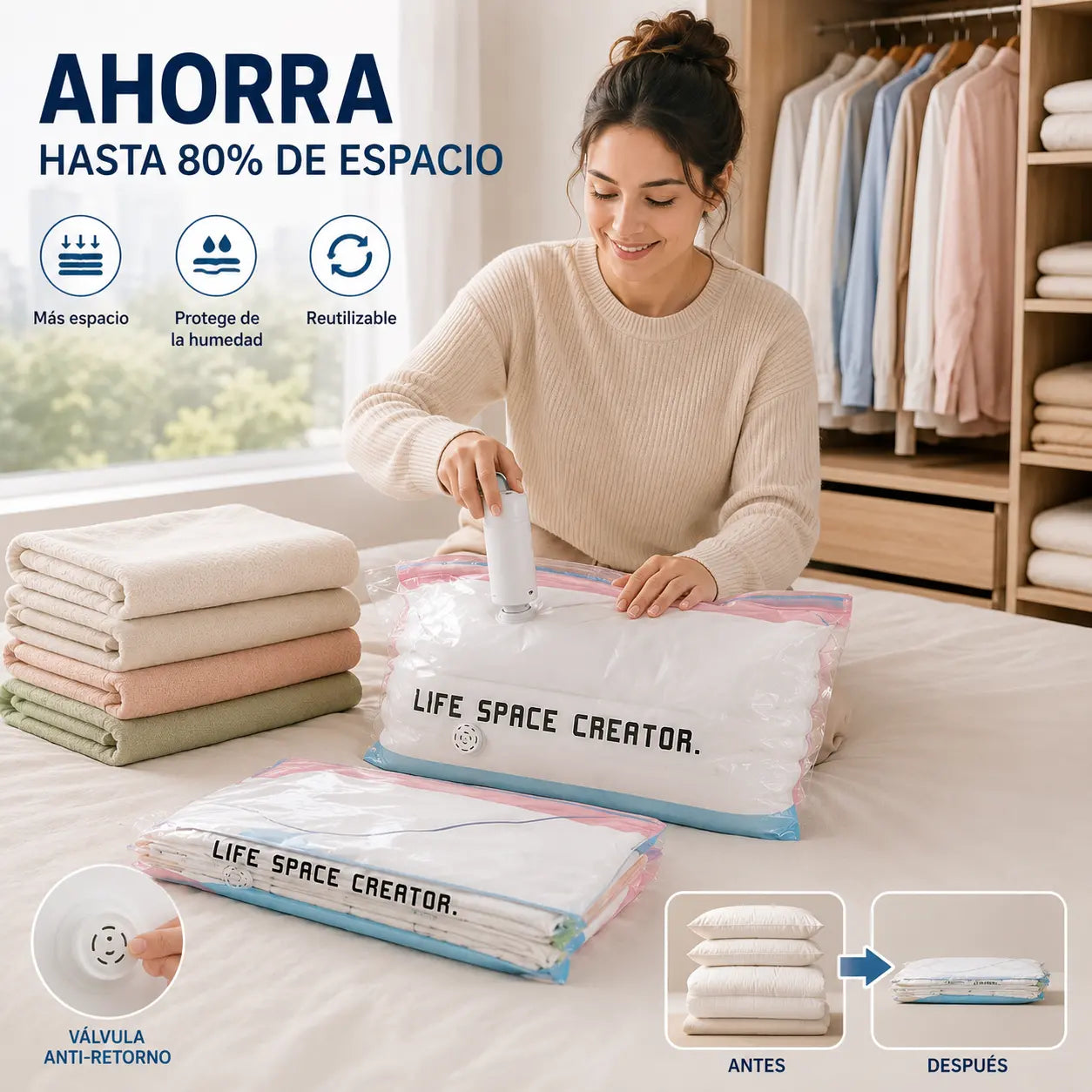 👕📦【5 piezas 25 euros】Bolsas de compresión para guardar ropa, no requieren vacío, diseño reforzado.