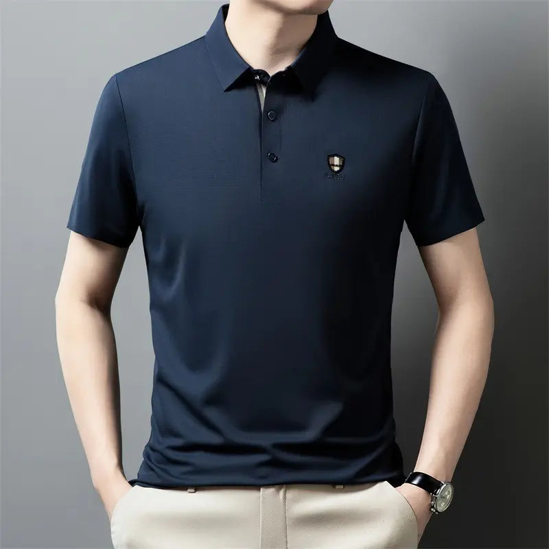 【M-4XL】Verano 2026 Nuevo polo casual con solapa de media manga de seda helada