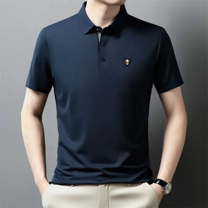 【M-4XL】Verano 2026 Nuevo polo casual con solapa de media manga de seda helada