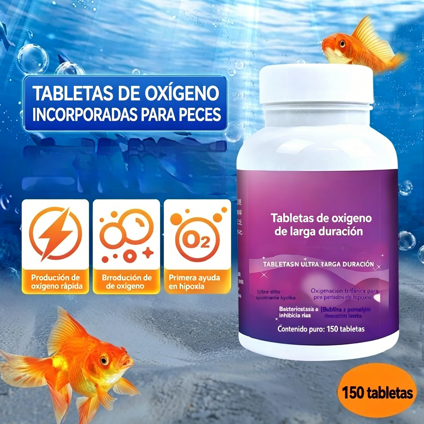 🐟【300 kapsúl】2 fľaše za 26 eur💧 Tabletas efervescentes para limpiar el agua de acuarios y estanques, tabletas oxigenantes para acuarios 🔥