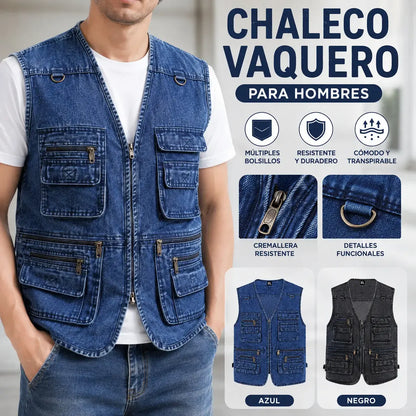 【XL-7XL】2026 Chaleco vaquero multibolsillos para hombr
