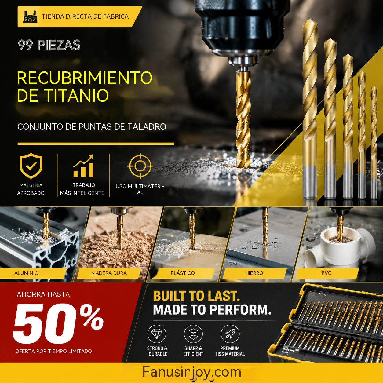🔥 ¡A mitad de precio por tiempo limitado! 🔧 ¡Herramientas de alto rendimiento preferidas por artesanos expertos! Directo de fábrica: Juego de 99 brocas con recubrimiento de titanio.