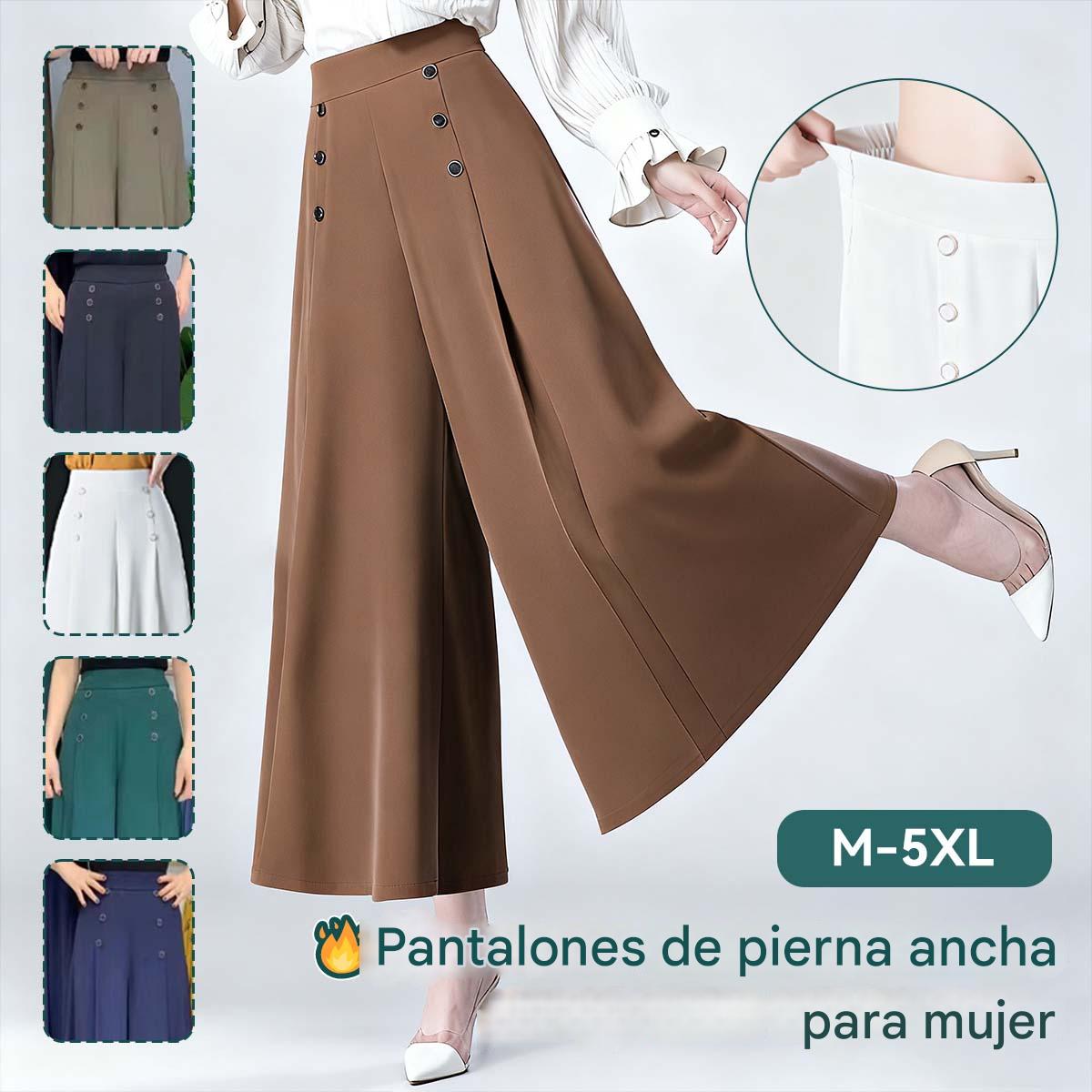 💞【M~5XL】Falda de pantalón de pierna ancha y cintura alta drapeada a la moda para mujer