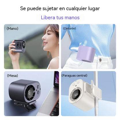 🌀 Ventilador manos libres con pantalla LED, clip integrado y 199 niveles de ajuste