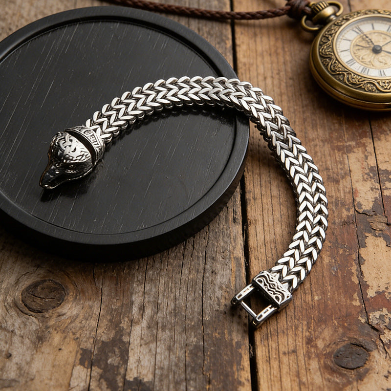 [Oferta especial de último día] Pulsera de hombre estilo retro punk con cabeza de serpiente y calavera.