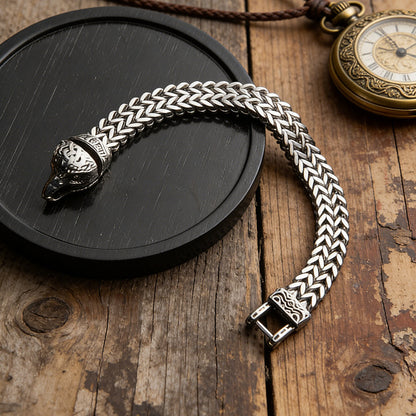 [Oferta especial de último día] Pulsera de hombre estilo retro punk con cabeza de serpiente y calavera.